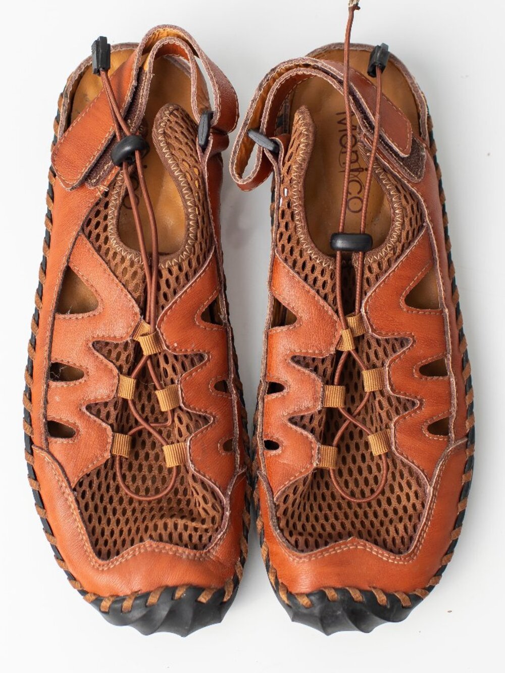 Menico Brown Leather Fisherman Sandals Size 48 Men's 15 Hook Loop Outdoor